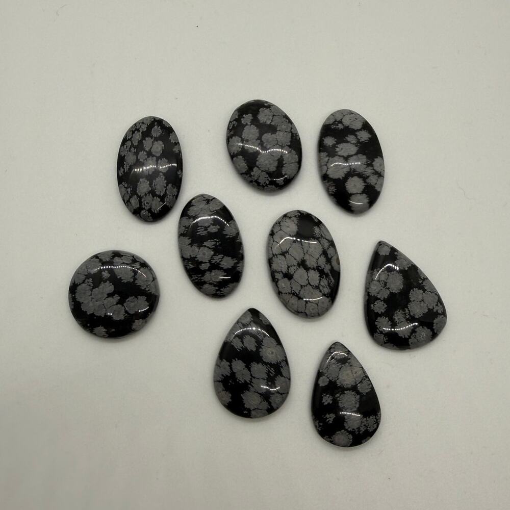 Snowflake Obsidian Cabochon Gemstone Lot Of 9 Mix Shapes